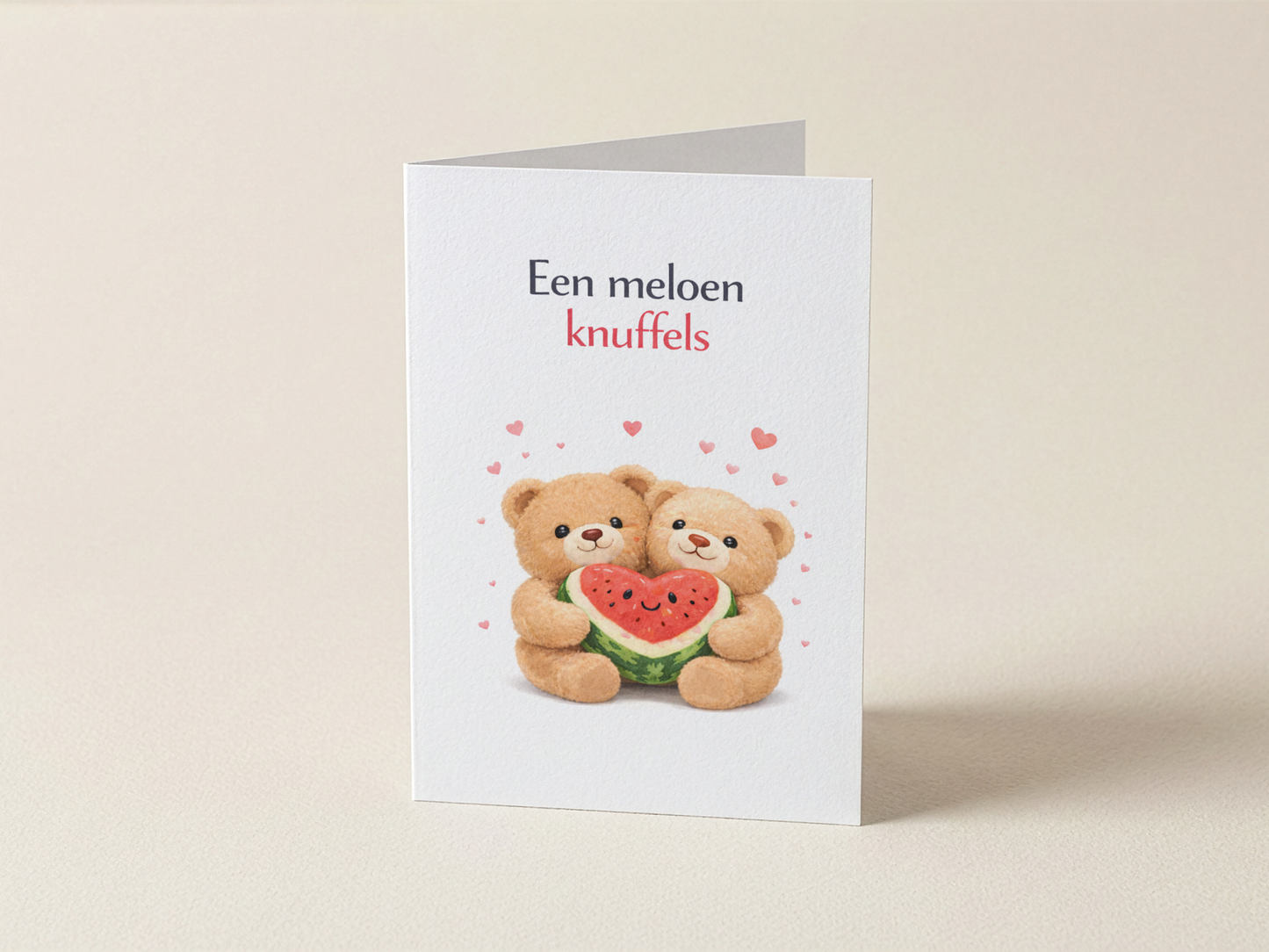 Wenskaart - Een meloen knuffels - Meloenen hartje beertjes