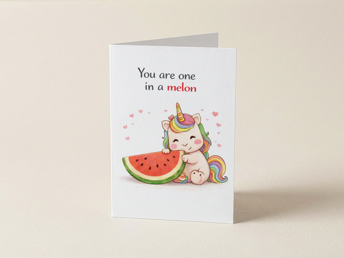 Wenskaart - You are one in a melon - Eenhoorn knuffel meloen