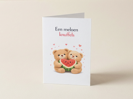 Wenskaart - Een meloen knuffels - Meloenen hartje beertjes
