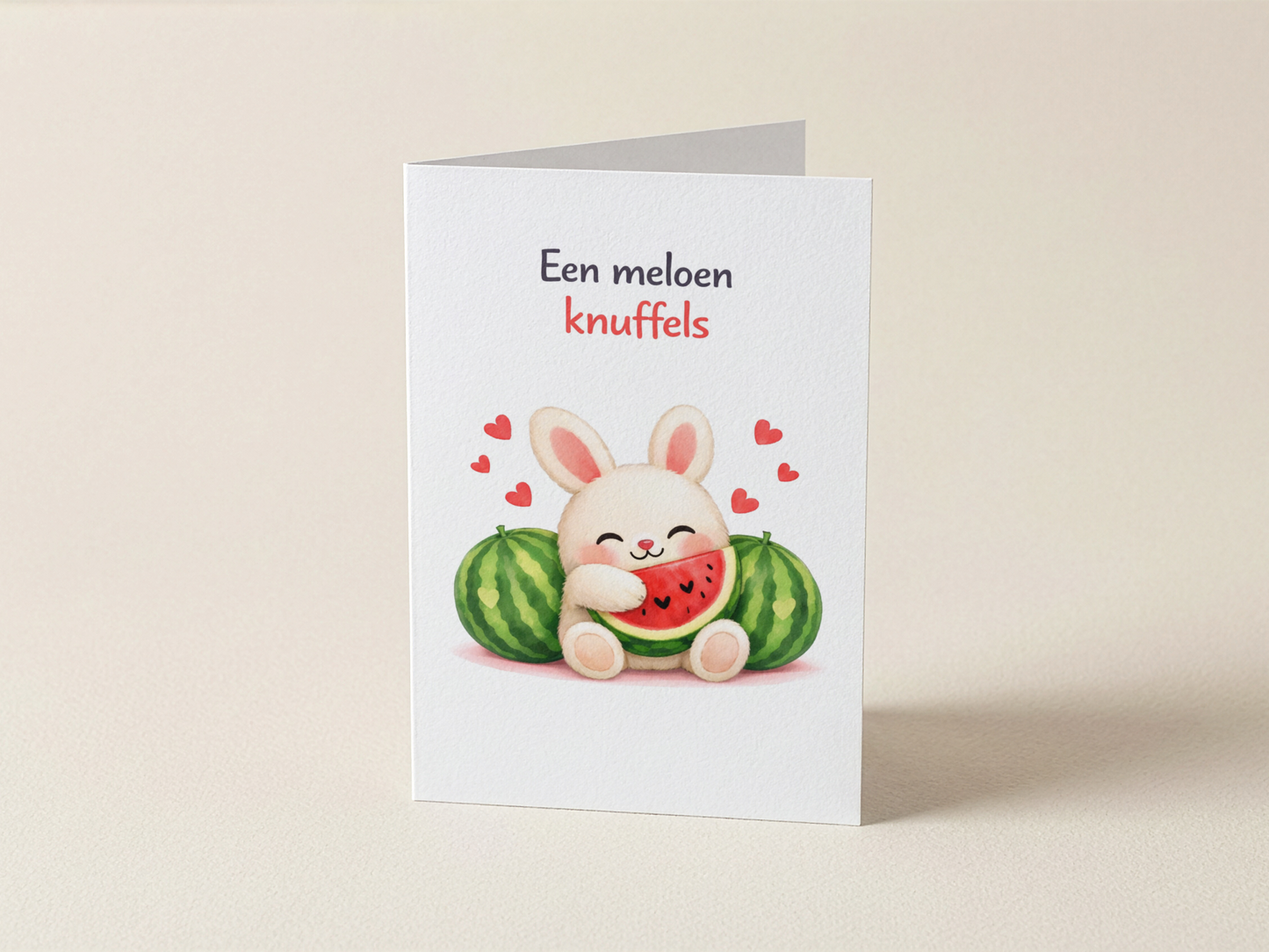 Wenskaart - Een meloen knuffels - Meloen knuffel konijntje