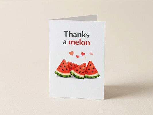 Wenskaart - Thanks a melon - Meloenstukjes hartjes