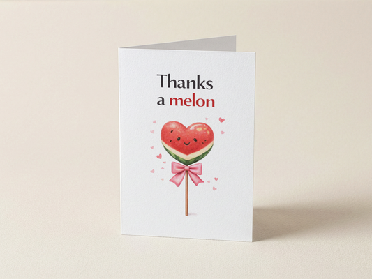 Wenskaart - Thanks a melon - Meloen hart lolly