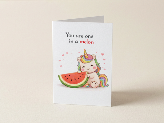 Wenskaart - You are one in a melon - Eenhoorn knuffel meloen