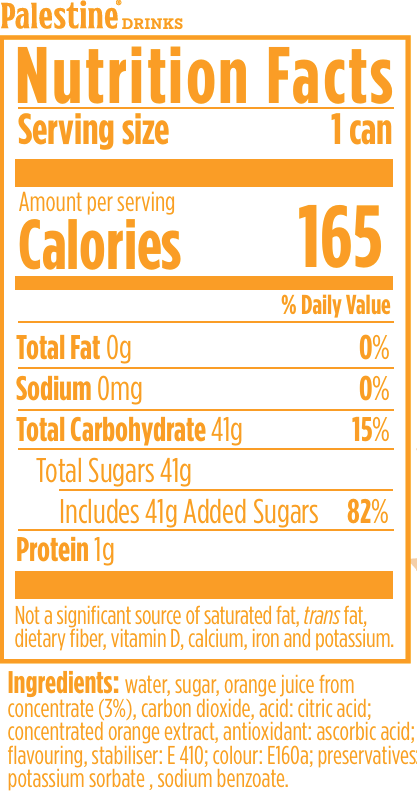 Palestine Drinks Orange - voedingswaarden